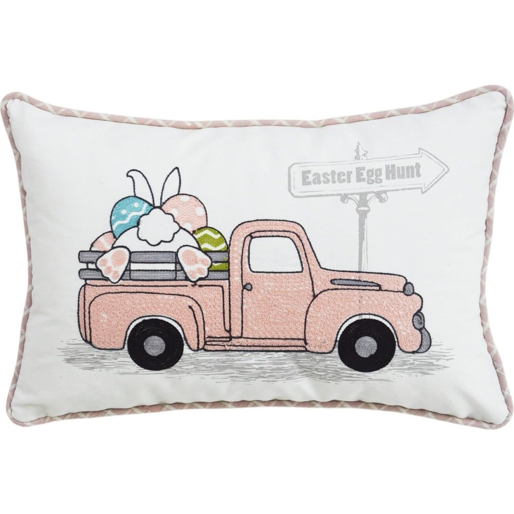 Bed Bath & Beyond 13" X 20" White and Pink Easter Bunny Pink Truck Throw Pillow