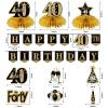 40th Birthday Banner Decorations for Men Women, 10Pcs Happy 40 Birthday Banner Honeycomb Centerpiece Swirls Kit, Black Gold Forty Bday Ceiling Table Topper Sign Party Supplies view 2