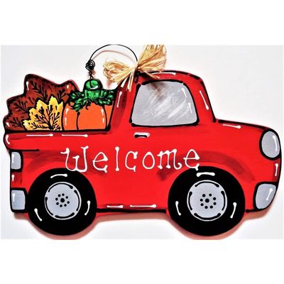 1 Pcs Welcome Vintage Truck Fall Wall Art Sign Door Hanger Autumn Thanksgiving Plaque