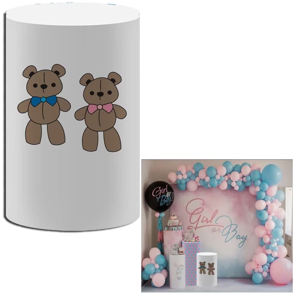 FiVan Baby Shower Party Plinth Cylinder Cover Gender Reveal Bears Pattern Elastic Stretch Spandex Pedestal Cover NO-1991