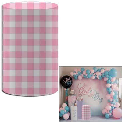 FiVan Baby Shower Party Plinth Cylinder Cover Gender Reveal Pink Mosaic Pattern Elastic Stretch Spandex Pedestal Cover NO-1882
