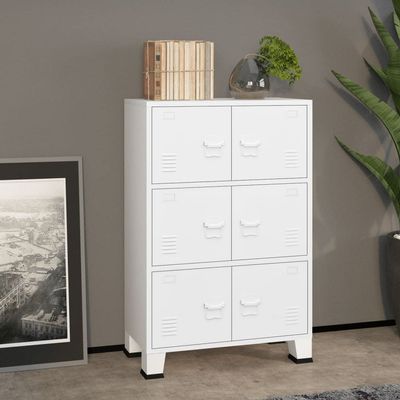GOLINPEILO Industrial Style Steel Storage Cabient with 2 Shelves, White Metal Filing Cabinet with 6 Doors for Home Office, Garage, Utility Room and Basement 29.5"x15.7"x45.3"