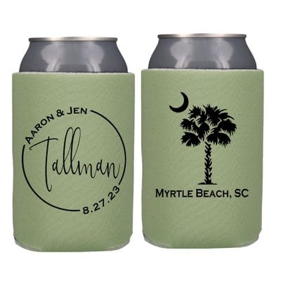 Palm Tree Wedding Party Favor Screen Printed Can Coolers