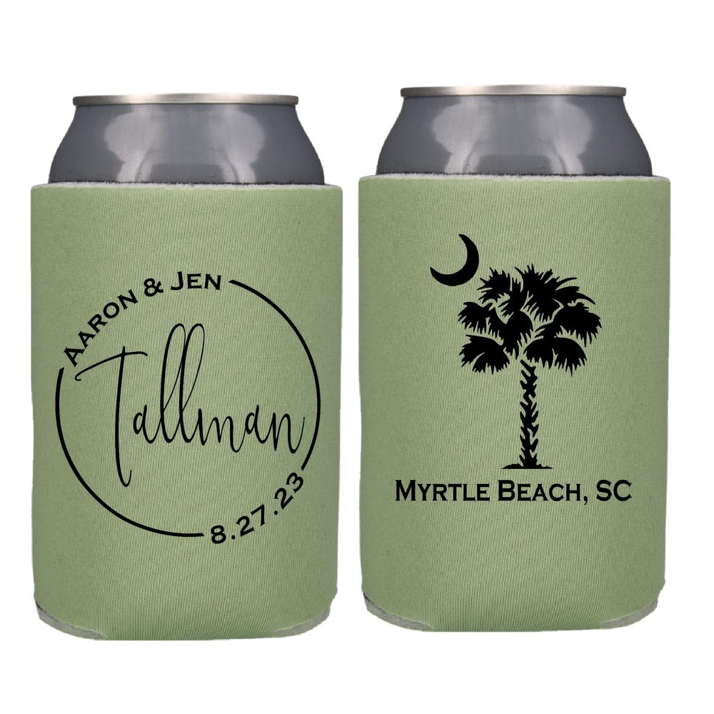 Palm Tree Wedding Party Favor Screen Printed Can Coolers