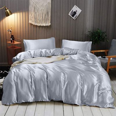 Rico Bedding 7 Pc Silk Satin Sheets| Silk Satin Duvet Cover| Silk Flat Sheet & Deep Pocket Fitted Sheet Set| Silky Smooth Pillowcases| Comfy & Luxurious Sheets Set|(Silver Grey/Twin XL)