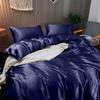 Rico Bedding 7 Pc Silk Satin Sheets| Silk Satin Duvet Cover| Silk Flat Sheet & Deep Pocket Fitted Sheet Set| Silky Smooth Pillowcases| Comfy & Luxurious Sheets Set|(Navy Blue/Full XL) view 2