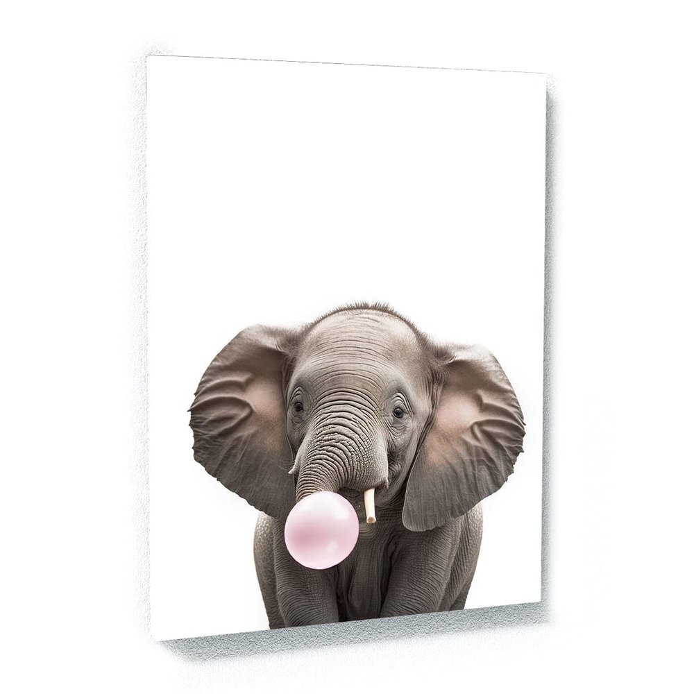 Sense Canvas Nursery Baby Elephant Bubble Gum 2 Canvas Art - Home Decor Wall Art Print Poster Painting Large 30x40 / 1.5"