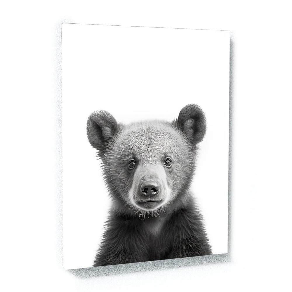 Sense Canvas Nursery Baby Bear Black White 186 Canvas Art - Home Decor Wall Art Print Poster Painting Large 30x40 / 1.5"