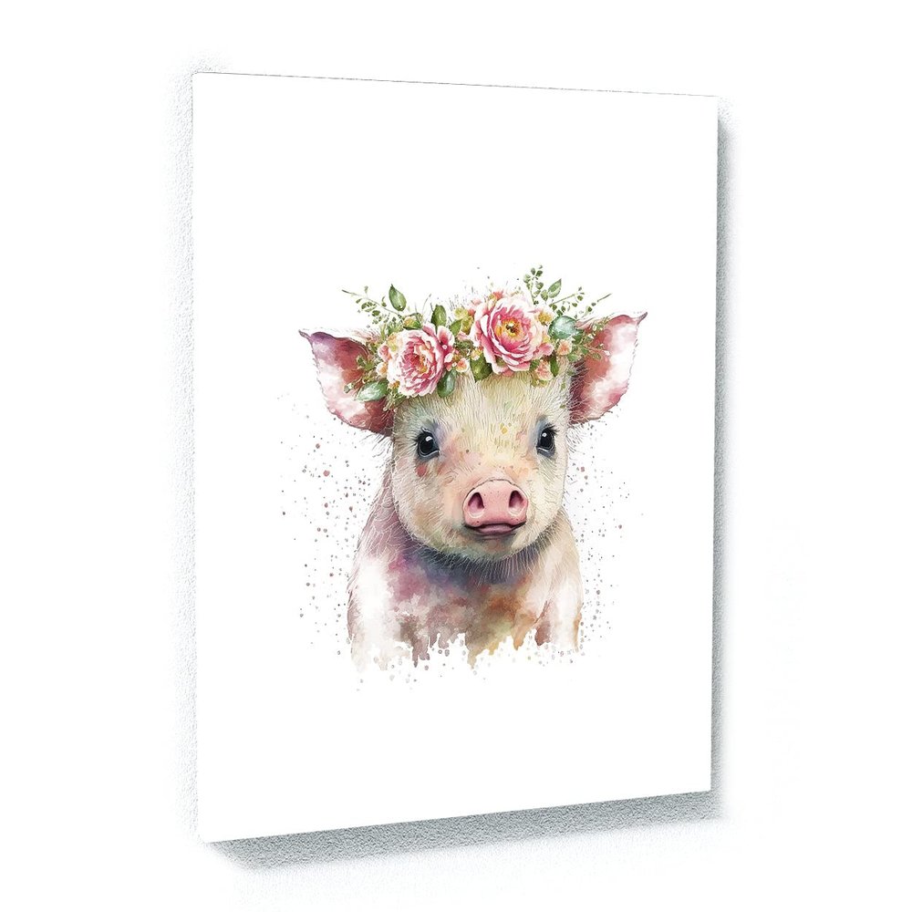 Sense Canvas Nursery Baby Pig Boho 104 Canvas Art - Home Decor Wall Art Print Poster Painting Large 30x40 / 1.5"