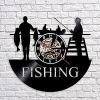 Music Vinyl Wall Clock 12Inch Go Fishing Art Decor Wall Clock Fisherman Modern Design Vinyl Record Hanging 3D Watches Handmade for Sea Humter view 4