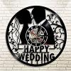 Black Vinyl Wall Clock 12Inch Happy Wedding Decorative Wall Clock Modern Design Couple Silhouette Vinyl Record Clock 3D Wall ClockHandmade Wedding view 3
