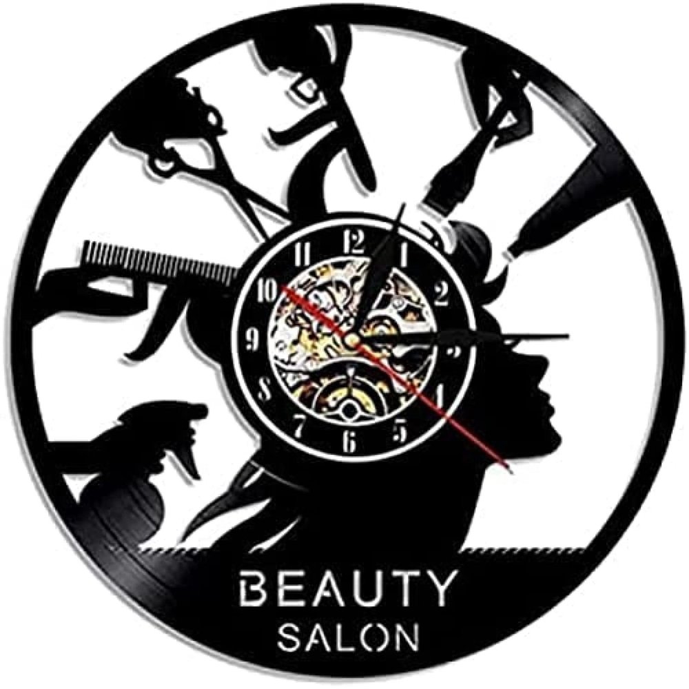 Music Vinyl Wall Clock 12Inch Barber Shop Hair Beauty Hairstyle Vinyl Record Wall Clock Modern Design Home Decor Hairdresser Tools Equipments Hanging Watch