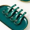 Bulk Spoons Set 4 Pieces Green Ceramic Dinner Spoon Exquisite Soup Spoon Dessert Spoon Multi-functional Hanging Storage Spoons for Eating view 3