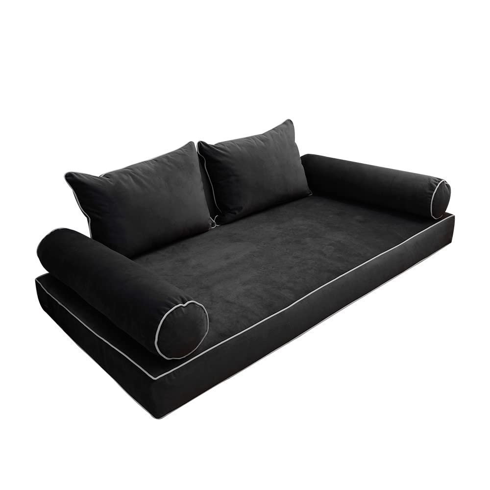 Cover ONLY Model V4 Twin Velvet Contrast Pipe Indoor Daybed Mattress Cushion AD350