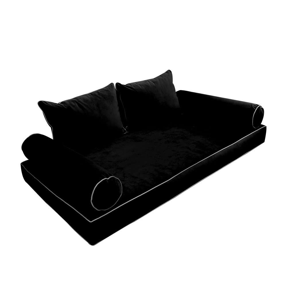 Cover ONLY Model V4 Twin Velvet Contrast Pipe Indoor Daybed Mattress Cushion AD374