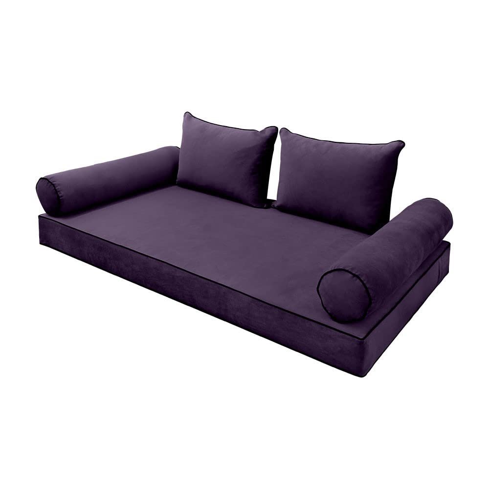 SLIPCOVER ONLY S.V4 Velvet Indoor Daybed Mattress Pillow Contrast Trim Twin-XL AD339
