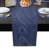 Abstract Navy Table Runner with Placemats Set of 6, Cotton Linen Kitchen Dining Mats Long Table Cover 13"x90" Blue Modern Geometric Mountain Line Art Table Mats Set for Living Room/Dining Table view 1