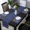 Abstract Navy Table Runner with Placemats Set of 6, Cotton Linen Kitchen Dining Mats Long Table Cover 13"x90" Blue Modern Geometric Mountain Line Art Table Mats Set for Living Room/Dining Table view 2