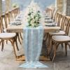Abstract Blue Chiffon Table Runner 120 Inches Long, Voile Sheer Tulle Runner for Rustic Wedding Reception Bridal Shower Decorations Birthday Party, Minimalistic White Gradient Water Ripple view 4