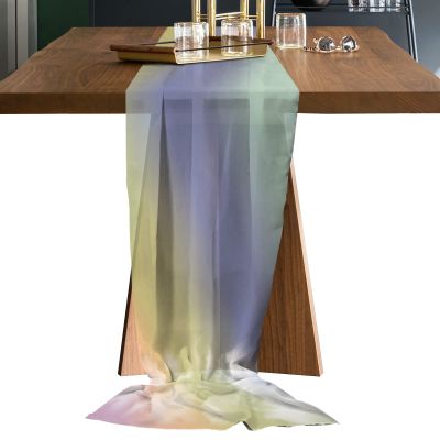 Abstract Ombre Clouds Chiffon Table Runner 120 Inches Long, Voile Sheer Tulle Runner for Rustic Wedding Reception Bridal Shower Decorations Birthday Party, Colorful Minimalistic Gradient Aesthetic Sky
