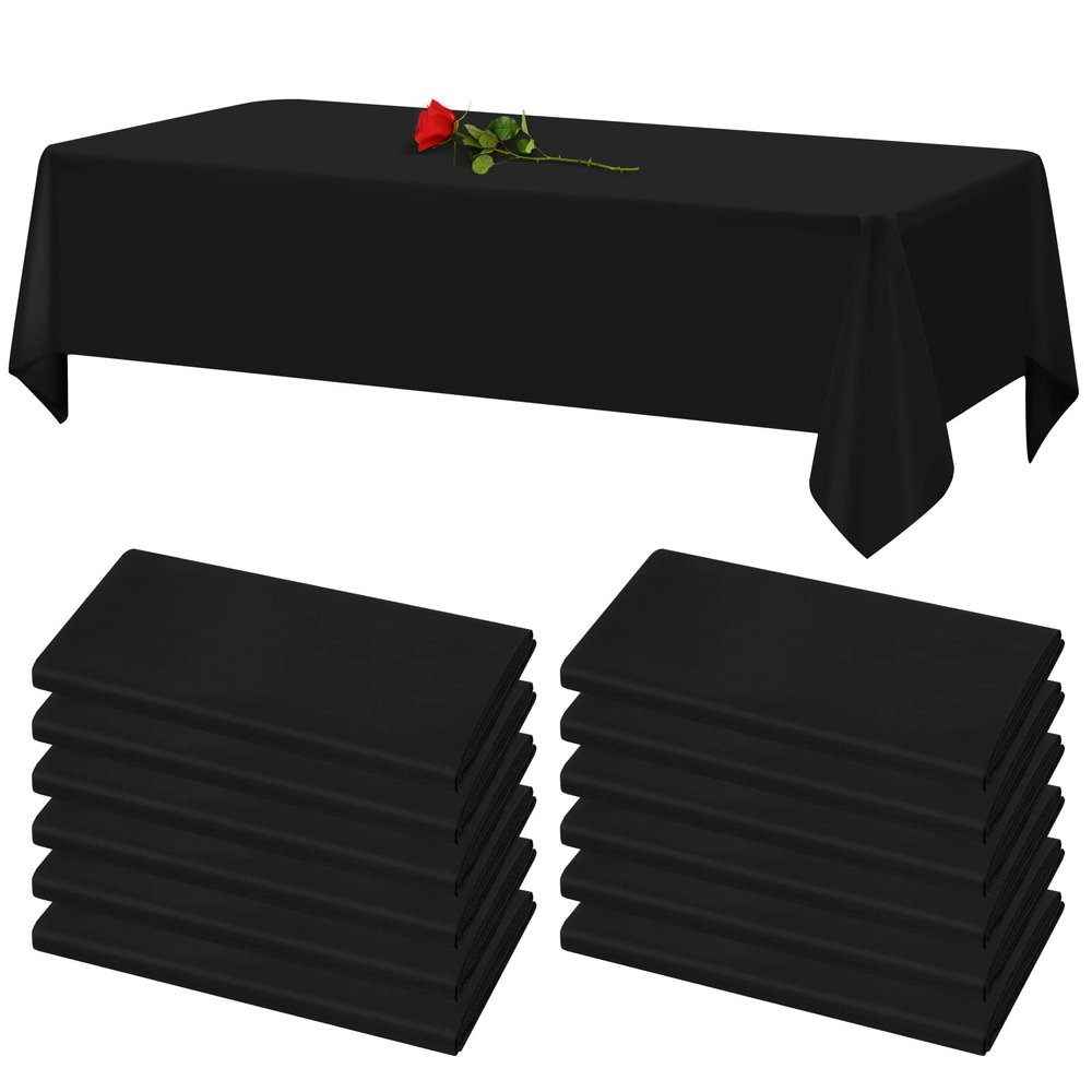 12 Pack Black Tablecloths for Rectangle Tables Stain and Wrinkle Resistant Washable Polyester Tablecloth 60 x 102 Inch Table Cloth Rectangle Table 6 Foot Rectangle Table Cloth for Wedding Party