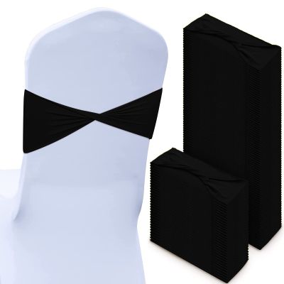 CHENGU 100 Pcs Spandex Chair Sashes Plain Bow Wedding Royal Chair Bands Without Buckle Birthday Decorations Elastic Ties Spandex Slider Sashes for Events Party Ceremony(Black)