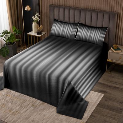Castle Fairy Black Grey Bedspread Twin Size Abstract Ombre Comforter Set 3D Geometric Stripes Bedding Set 2pcs for Kids Boys Men Home Room Decor Modern Lightweight Quilt Set with 1 Pillowcase