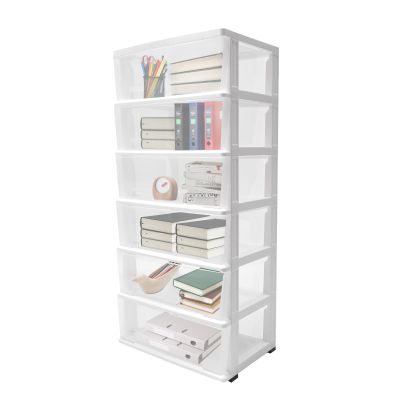6 Tier Rolling Storage Cart with Clear Drawers, Black&White Frame Storage Tower Plastic Drawer Storage Organizer for Closet, Office, Living Room, Hallway, Dormitory (White+Clear)