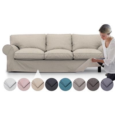 comfortly | Cover for Ektorp 3 Seat Sofa Bed, Replacement Slipcover, Heavy Duty 7 pcs Cover, Pets and Stain Proof Durable Nano-Tech Fabric, Easy to Clean & Replace (Cashmere Blends - Beige)