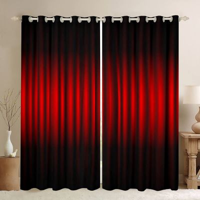 3D Abstract Ombre Window Curtain Red Black Curtains for Kids Teens Adults Bedroom Decor Modern Geometric Stripes Window Treatment Curtain Soft Polyester Window Drapes,Top 2 Panel,52Wx90L