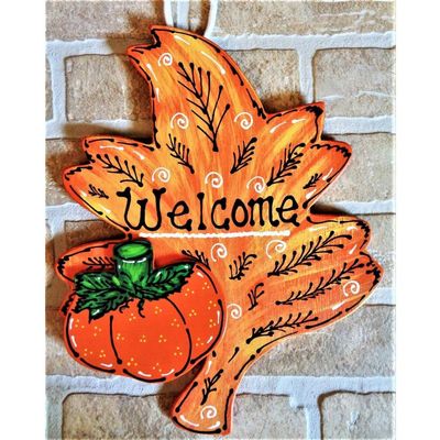 1 Pcs "Welcome" Fall Leaf Sign Pumpkin Wall Door Plaque Wreath Attachment Thanksgiving