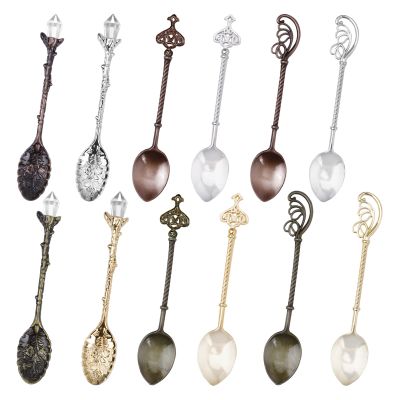 HOSTK Retro Spoons, Crystal Alloy Coffee Spoons, Vintage Carved Teaspoons, Decorative Dessert Spoon Stirring Ice Cream Spoon for Coffee Tea Cake Dessert Sugar Home Office Party Supplies(12 Pcs)