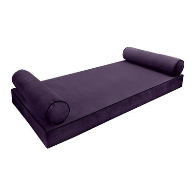 Cover ONLY Model V5 Twin Velvet Contrast Pipe Indoor Mattress Bolster Pillow AD339