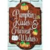 1 Pcs Pumpkin Kisses Harvest Wishes Sign Wall Art Hanger Fall Autumn Plaque Seasonal view 1