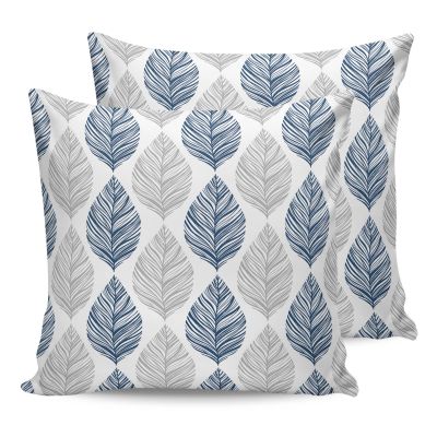 Pillow Covers 18x18 Inch Set of 2 Grey and Navy Blue Olive Leaf Texture Watercolor Hand Drawn Square Throw Pillow Decor Case Sofa/Bed Cushion Covers Zipper Pillow Protector for Bedroom Living Room