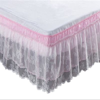 Elegant Lace Mesh Ruffled Bedskirt,Wrap-Around Bed Skirt Bed Sheet Case Dust Sheet,15.7" Drop
