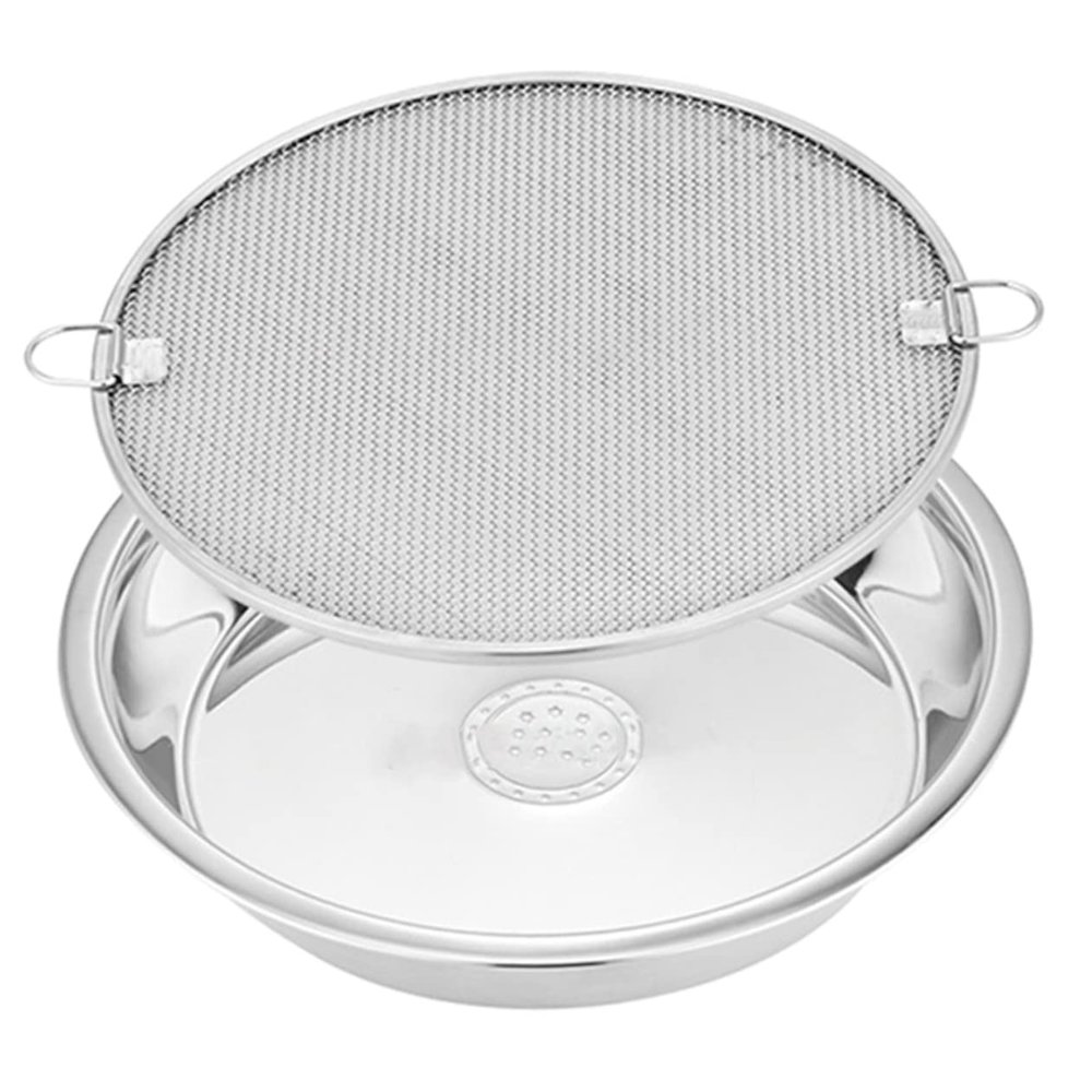 1set Stainless Steel Frying Basket Drain Rack Grease Tray Mesh Colander for Efficient Oil Drainage Versatile Kitchen Tool for Fruits Vegetables and Fried Foods Easy to Clean