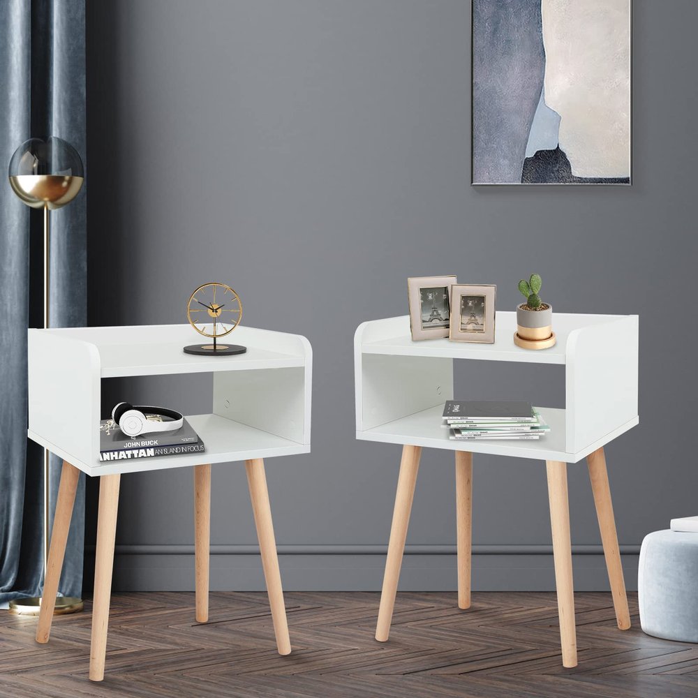 ACEHOME Nightstand Set of 2, Small Nightstands Beside Table, Small Midcentury Mordern Nightstand, Wood Beside Tables Nightstand, White