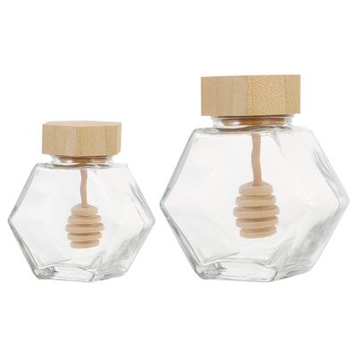 2pcs glass jar with lid cover with cover honey jar syrup dispenser stirring rod food dispenser sealing honey jar Honey glass canister with lid Sealed jar honey syrup tea set