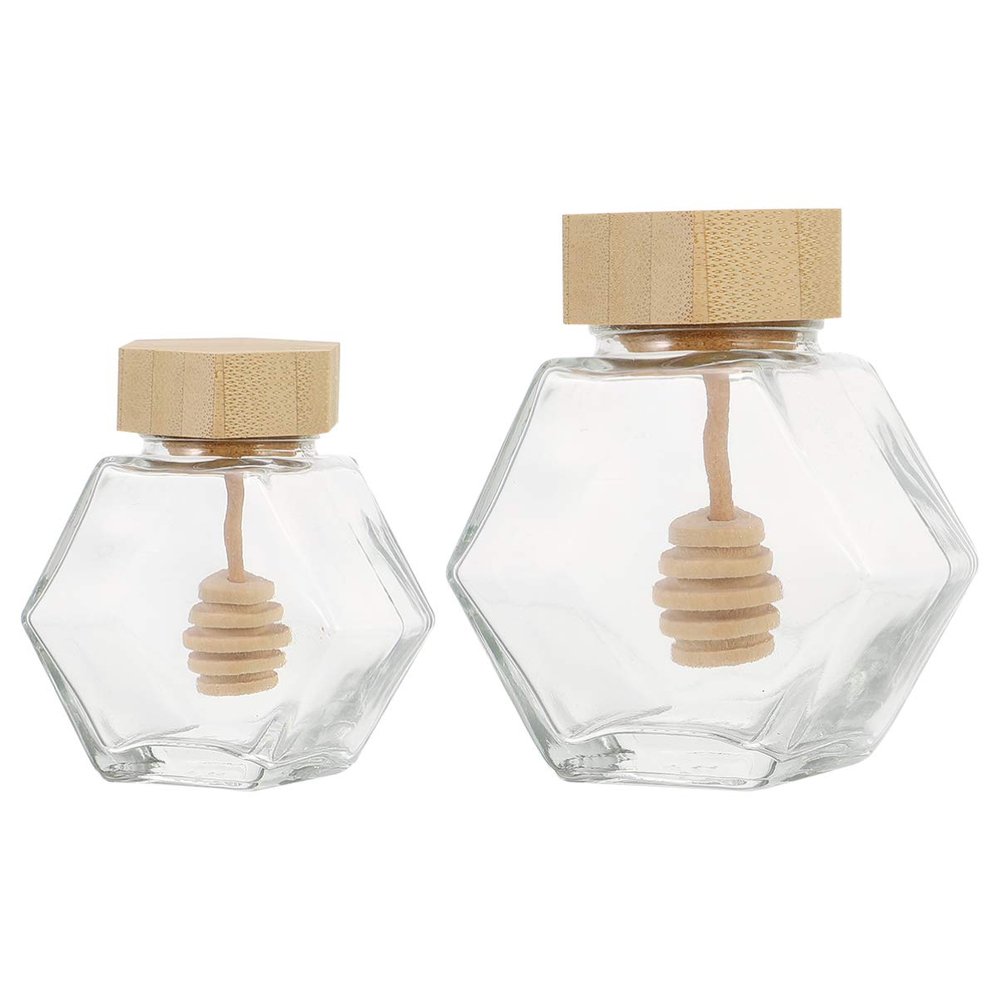 2pcs glass jar with lid cover with cover honey jar syrup dispenser stirring rod food dispenser sealing honey jar Honey glass canister with lid Sealed jar honey syrup tea set
