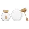 2pcs glass jar with lid cover with cover honey jar syrup dispenser stirring rod food dispenser sealing honey jar Honey glass canister with lid Sealed jar honey syrup tea set view 2
