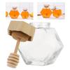 2pcs glass jar with lid cover with cover honey jar syrup dispenser stirring rod food dispenser sealing honey jar Honey glass canister with lid Sealed jar honey syrup tea set view 4