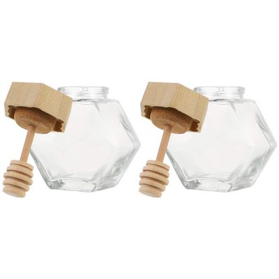 2pcs honey container wooden mini jam jars mini sealed bottle jar clear container cereals with cover stick thicken honey syrup Glass tea set glass jar with lid