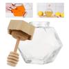 2pcs honey container wooden mini jam jars mini sealed bottle jar clear container cereals with cover stick thicken honey syrup Glass tea set glass jar with lid view 3