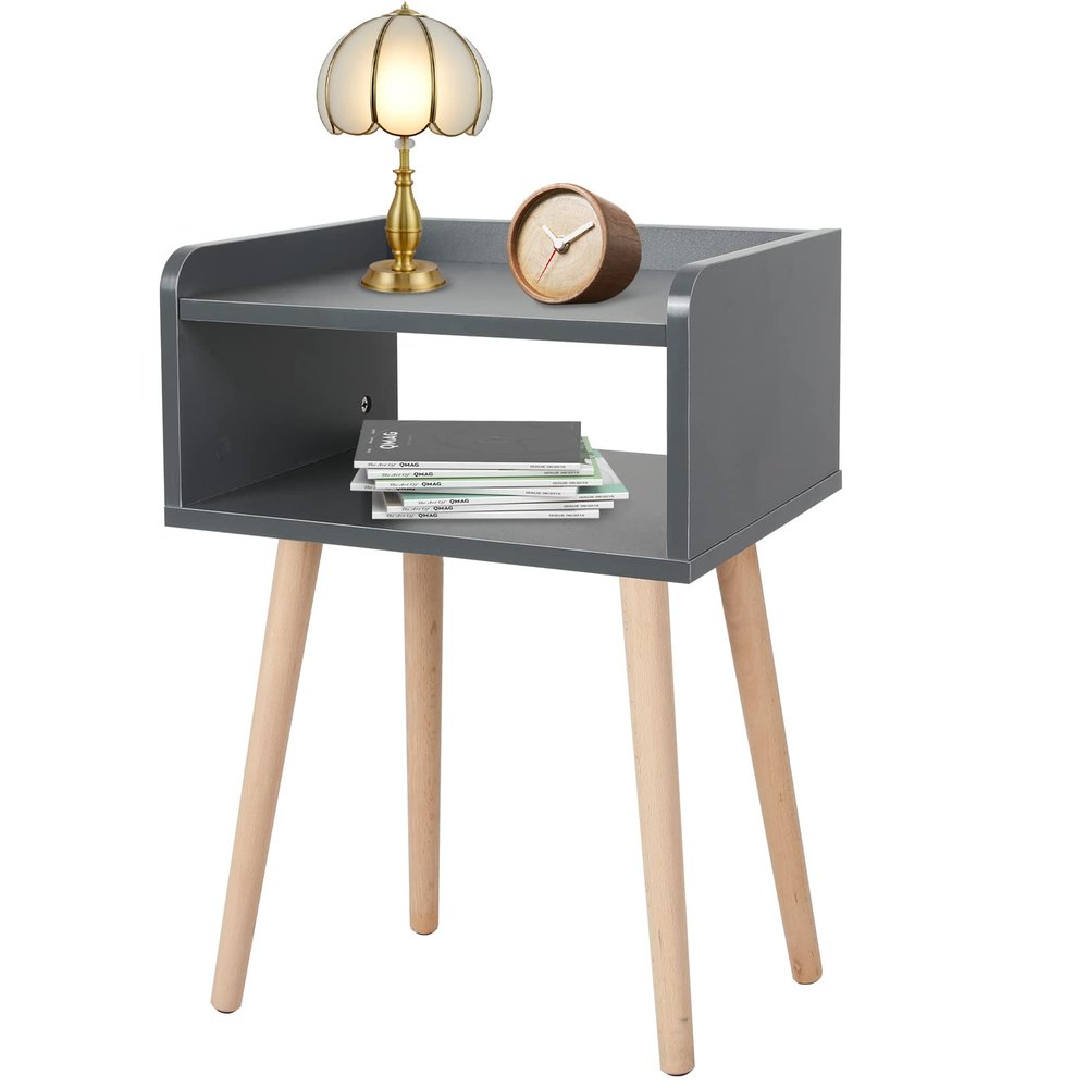 ACEHOME Nightstand, Small Nightstands Beside Table, Small Midcentury Mordern Nightstand, Wood Beside Tables Nightstand, Grey