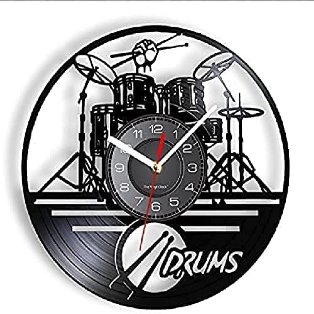 12 Inch Round Wall Clock Drummers Drum Wall Clock Music Instrument Drum Kit Wall Decor Vinyl Record Wall Clock Music Lover Drummers Gift Gift