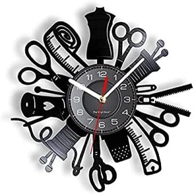 12 Inch Round Wall Clock Vintage Sewing Machine Wall Clock Quilting Vinyl Record Wall Art Decorative Clock Store Decor Wall Sign Retro Gift Gift