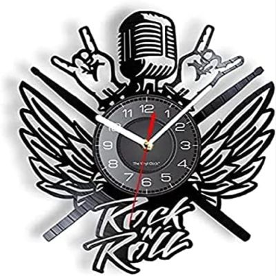 12 Inch Round Wall Clock in Metal Rock Hand Wall Clock Rock and Roll Heavy Metal Music Vinyl Record Wall Clock Nice Gift for Music L Gift