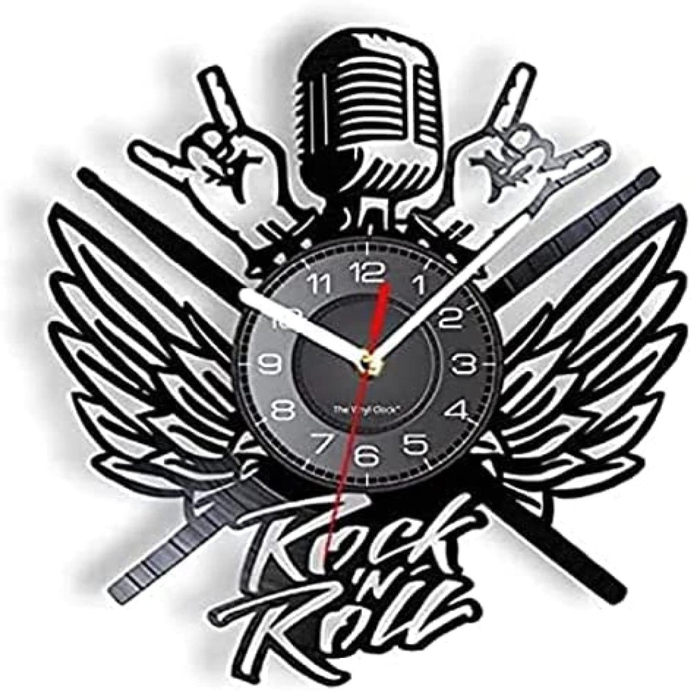 12 Inch Round Wall Clock in Metal Rock Hand Wall Clock Rock and Roll Heavy Metal Music Vinyl Record Wall Clock Nice Gift for Music L Gift