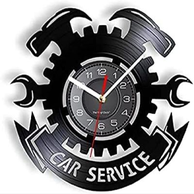 12 Inch Wall Clock Silent Non-Ticking Car Service Autorepair Wall Clock Garage Wall Decor Vinyl Record Wall Clock Garage Tools Tire Wrench Wall Sign Mechanic Gifts Gift